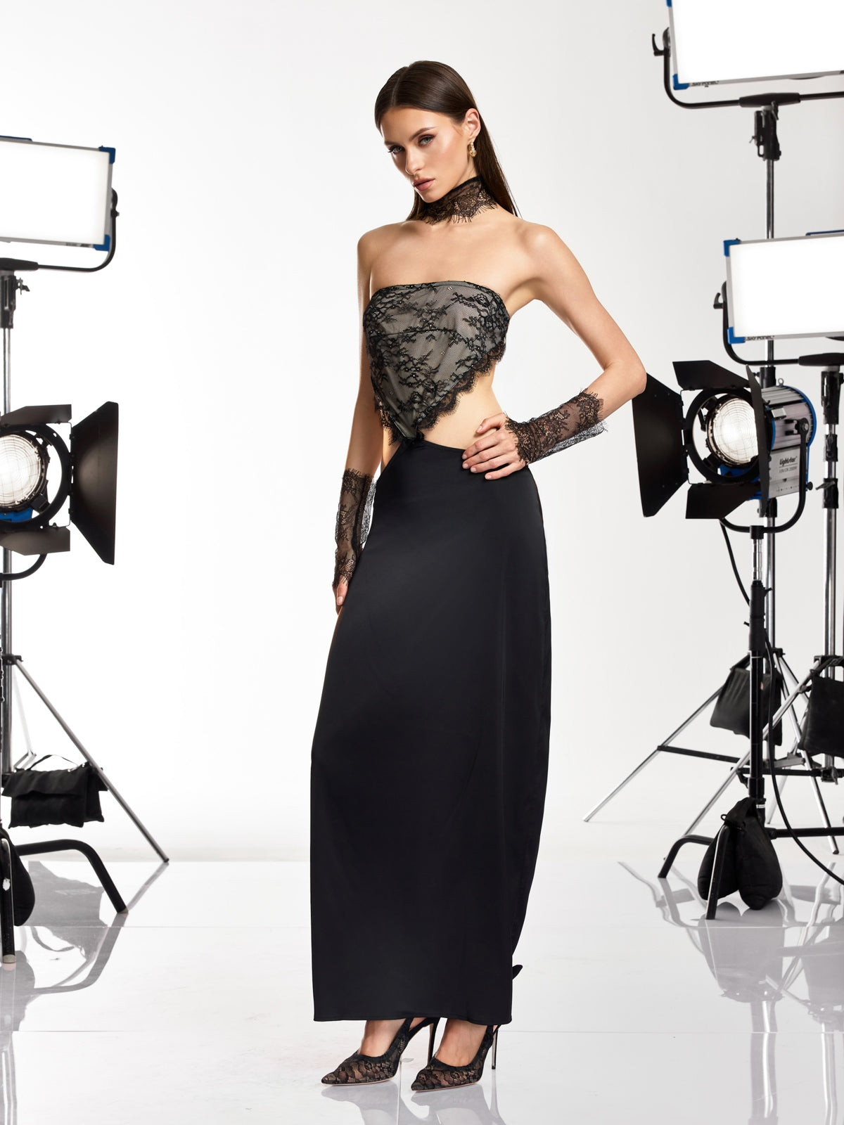 Mirevo Strapless Lace Maxi Dress