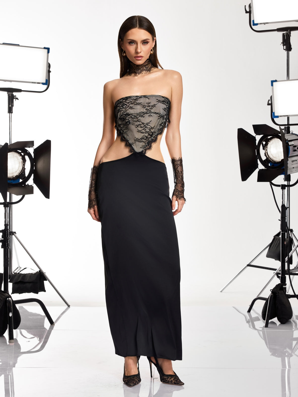 Mirevo Strapless Lace Maxi Dress