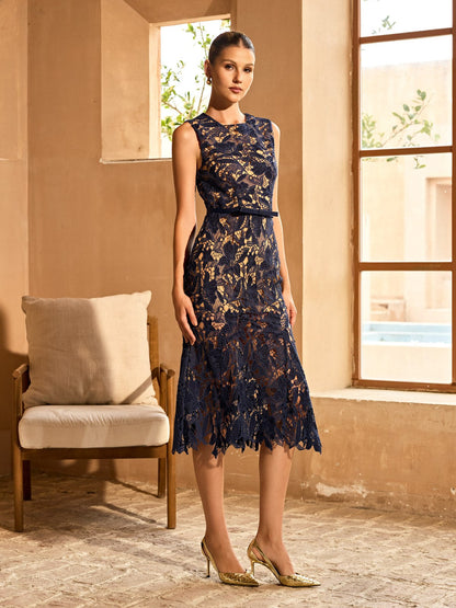 Rosstef Floral Cutout Midi Dress