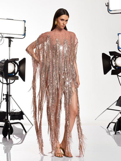 Rosstef Morvek Fringe Sequin Crystal Mini Dress - Şatafatlı Tasarım ve Işık Etkisi