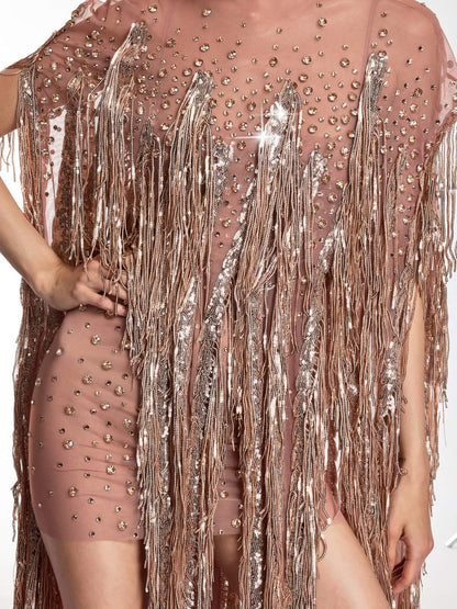 Rosstef Morvek Fringe Sequin Crystal Mini Dress - Şatafatlı Tasarım ve Işık Etkisi