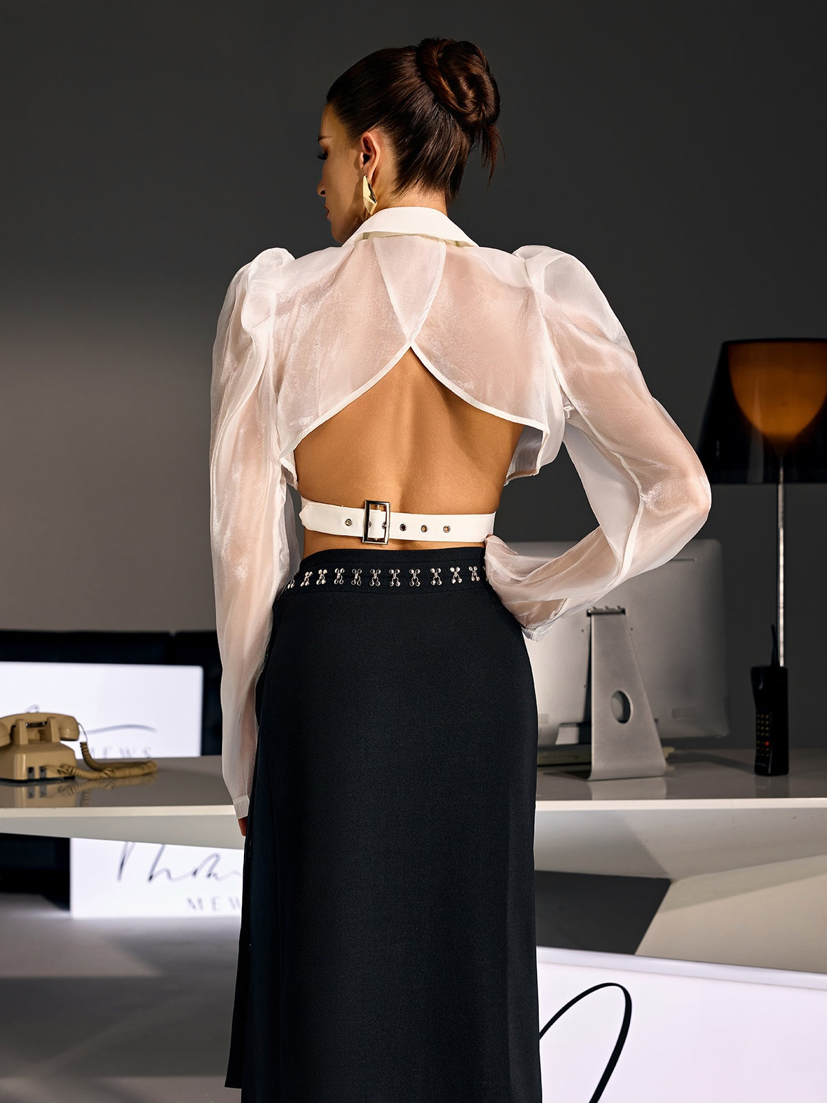 Narevix Puff Sleeve Crop Blazer