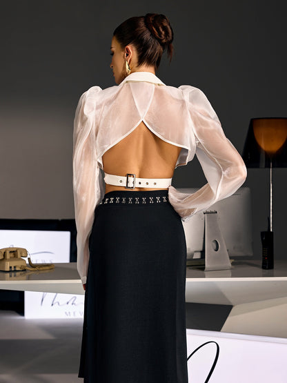 Narevix Puff Sleeve Crop Blazer