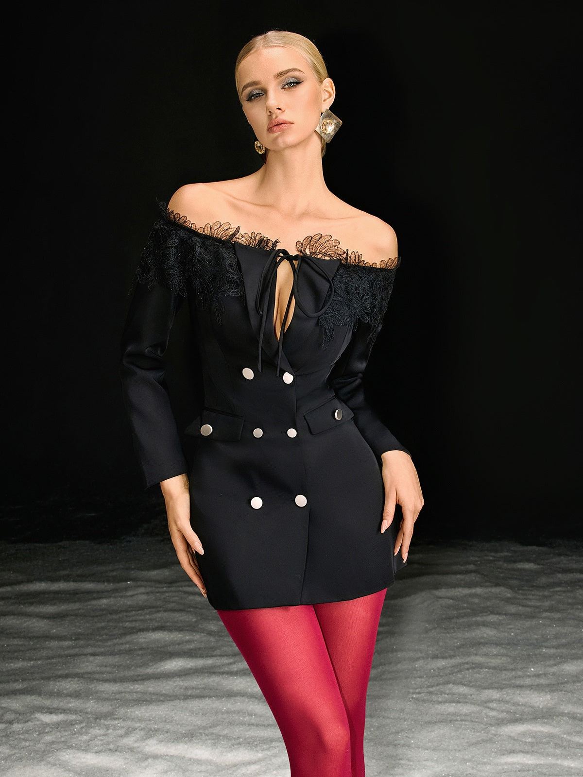 Natara Off Shoulder Lace Blazer Mini Dress