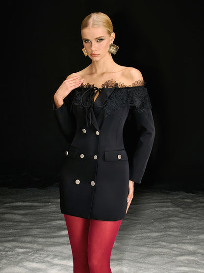 Natara Off Shoulder Lace Blazer Mini Dress