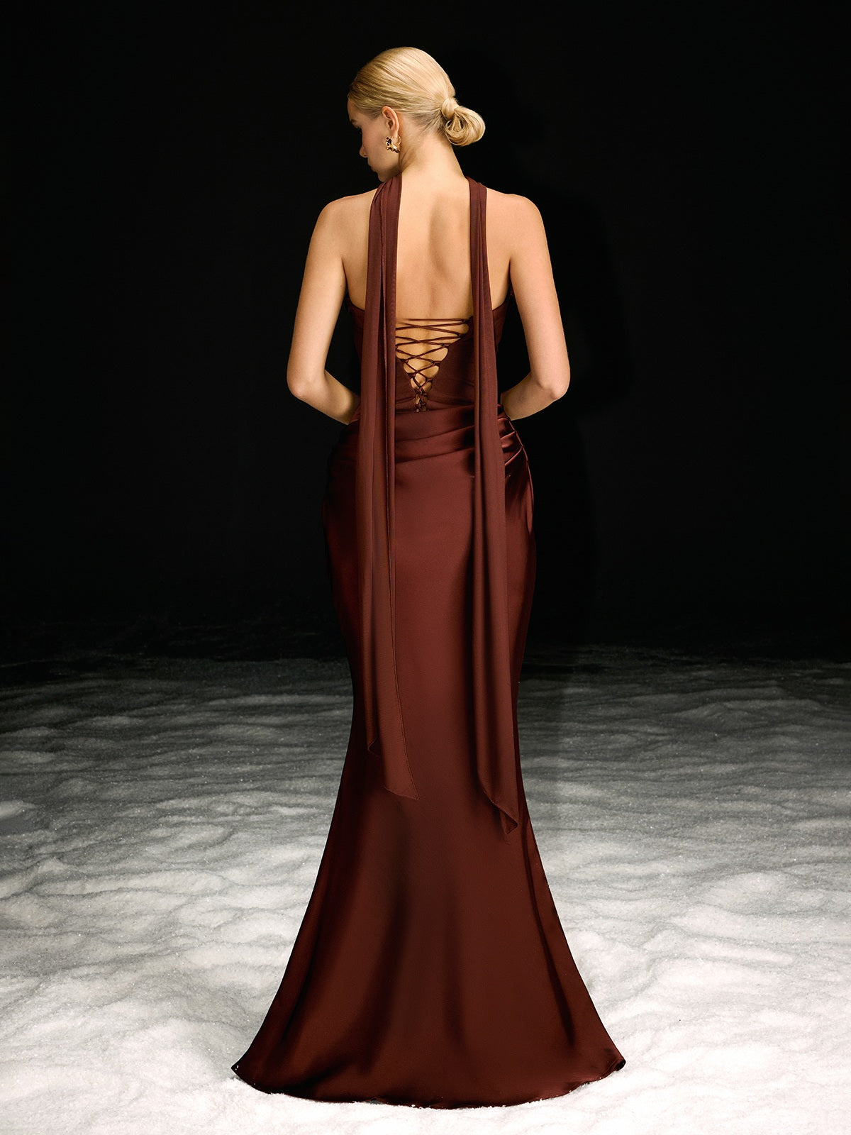 Navarra Strapless Scarf Ruched Maxi Dress