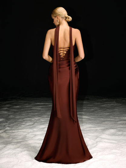 Navarra Strapless Scarf Ruched Maxi Dress