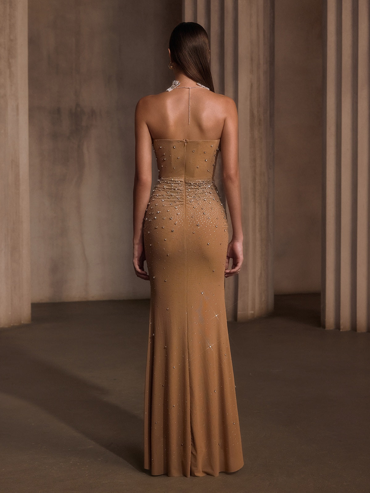 Nelyxor Strapless Rhinestone Corset Maxi Dress