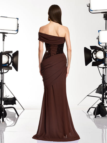 Neravo One Shoulder Sequin Ruched Maxi Dress