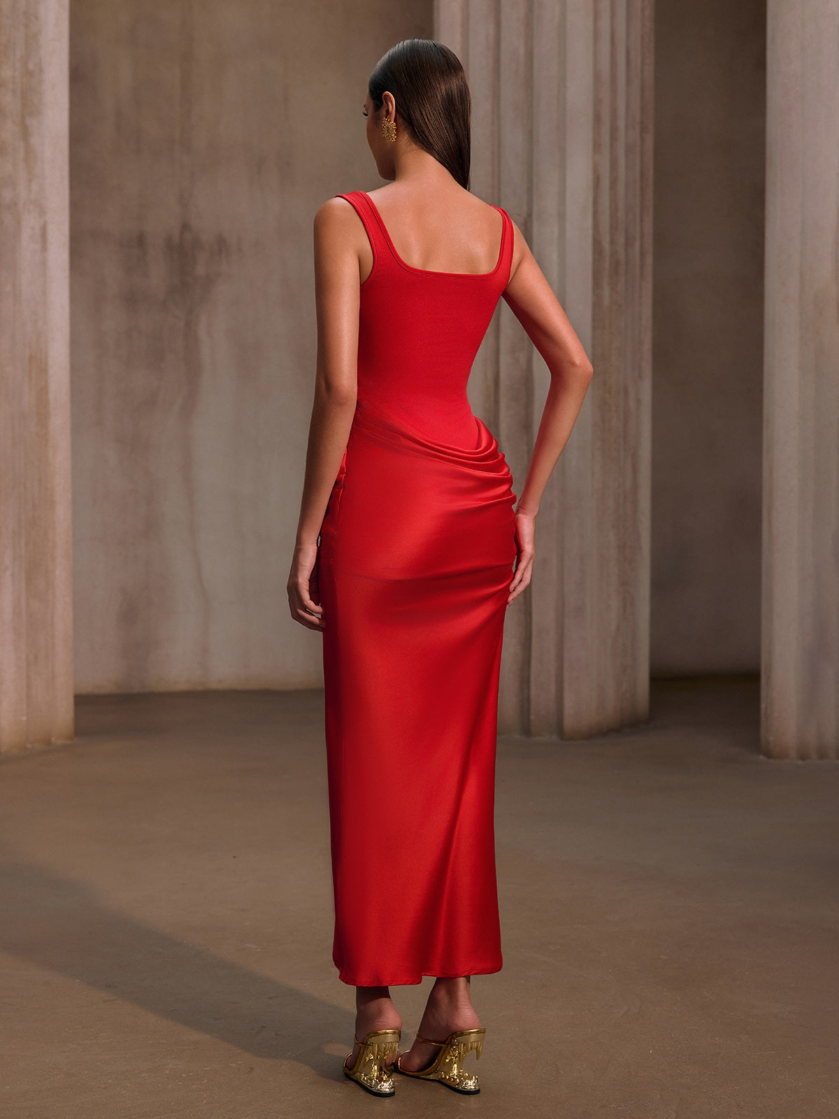 Nexilyx Corset Satin Maxi Dress