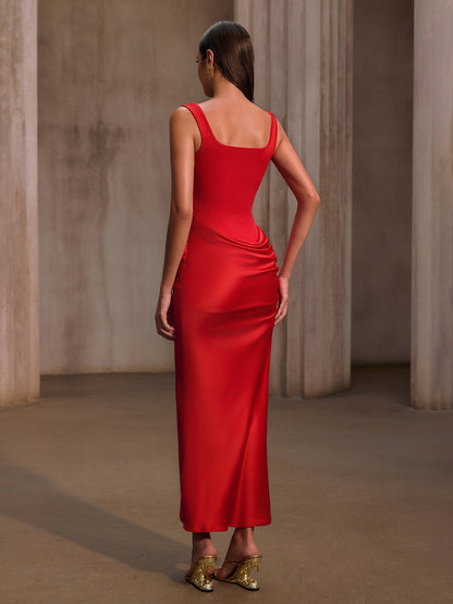 Nexilyx Corset Satin Maxi Dress