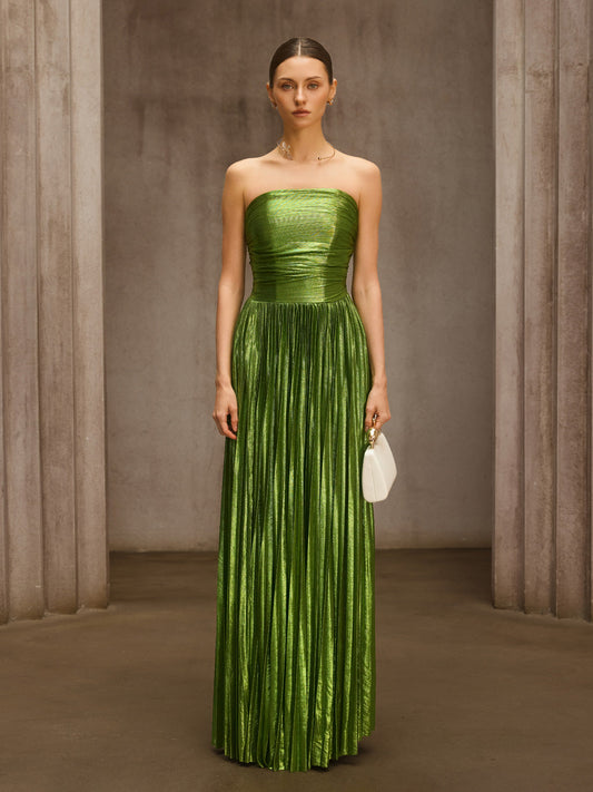 Rosstef Şeffaf Plekteli Metalik Maxi Gown