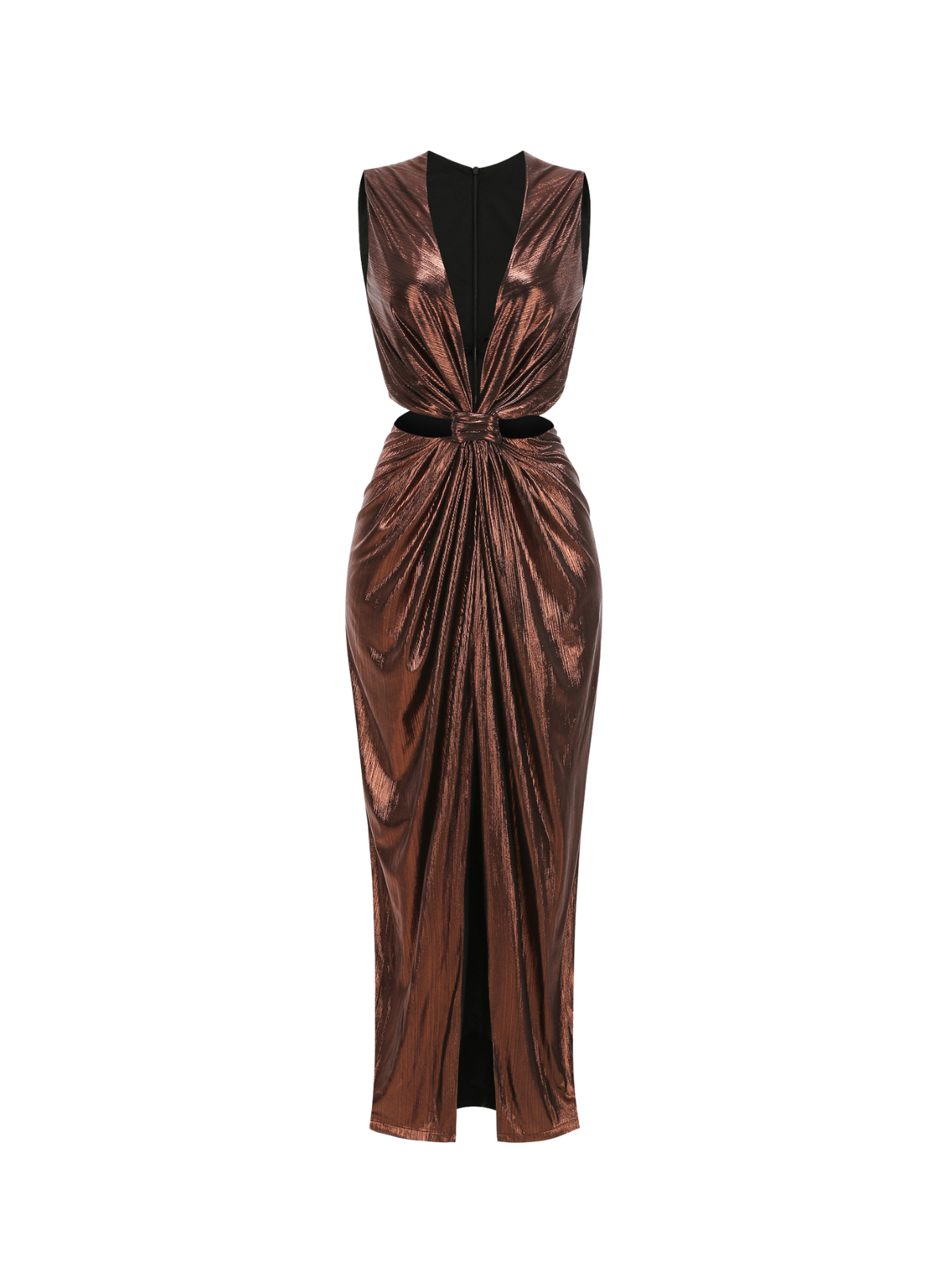 Nireth Plunge Neck Metallic Ruched Maxi Dress