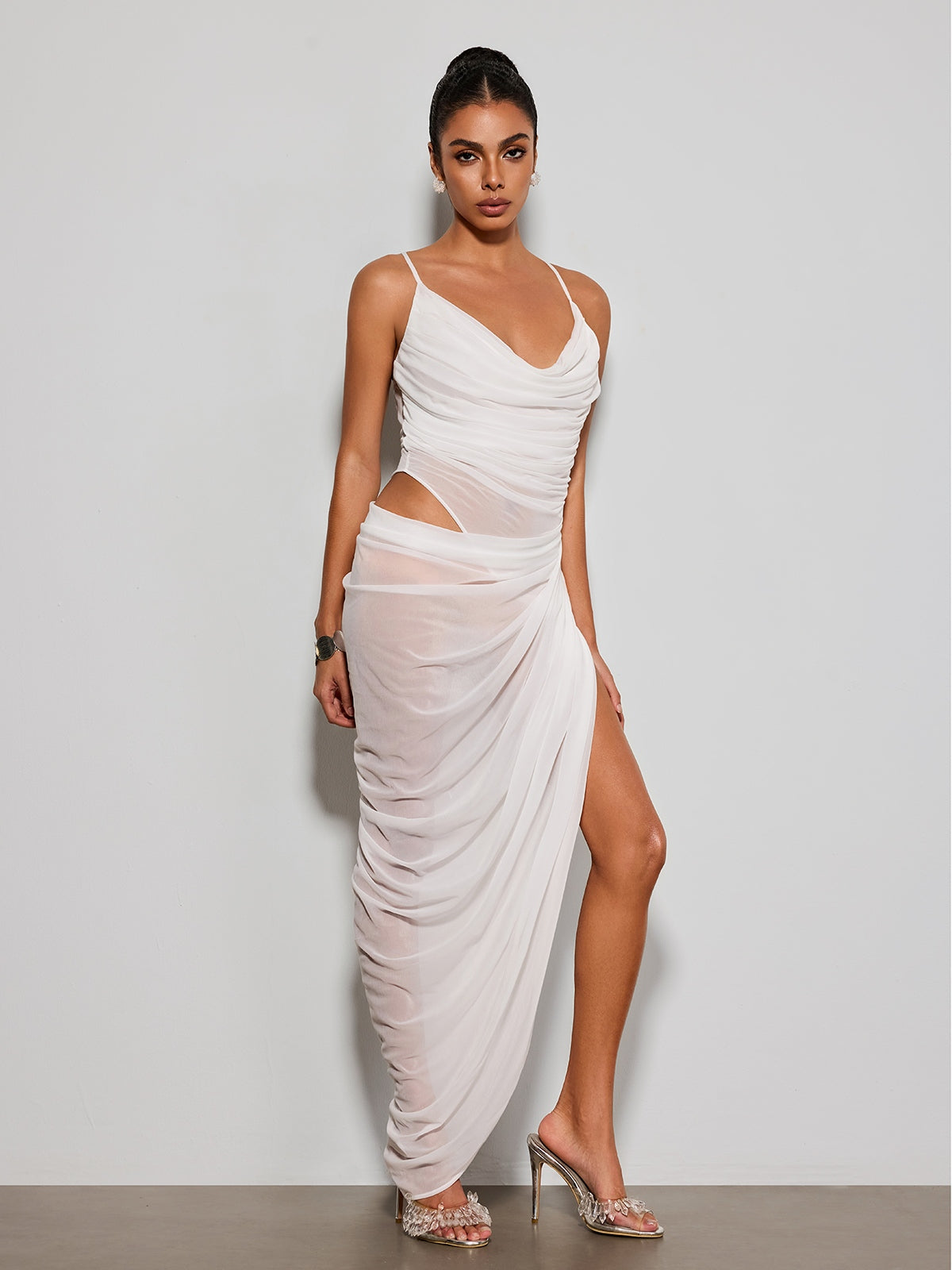 Norvethic Draped Cutout Split Maxi Dress