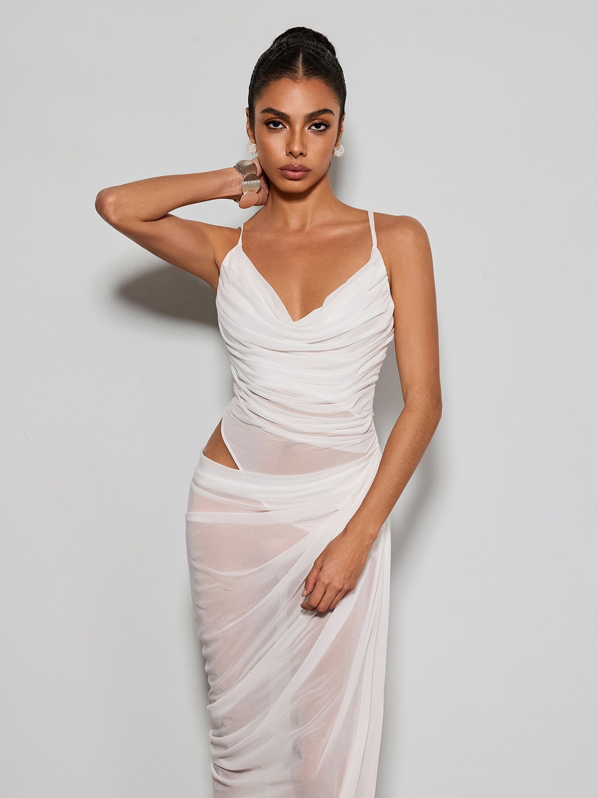 Norvethic Draped Cutout Split Maxi Dress