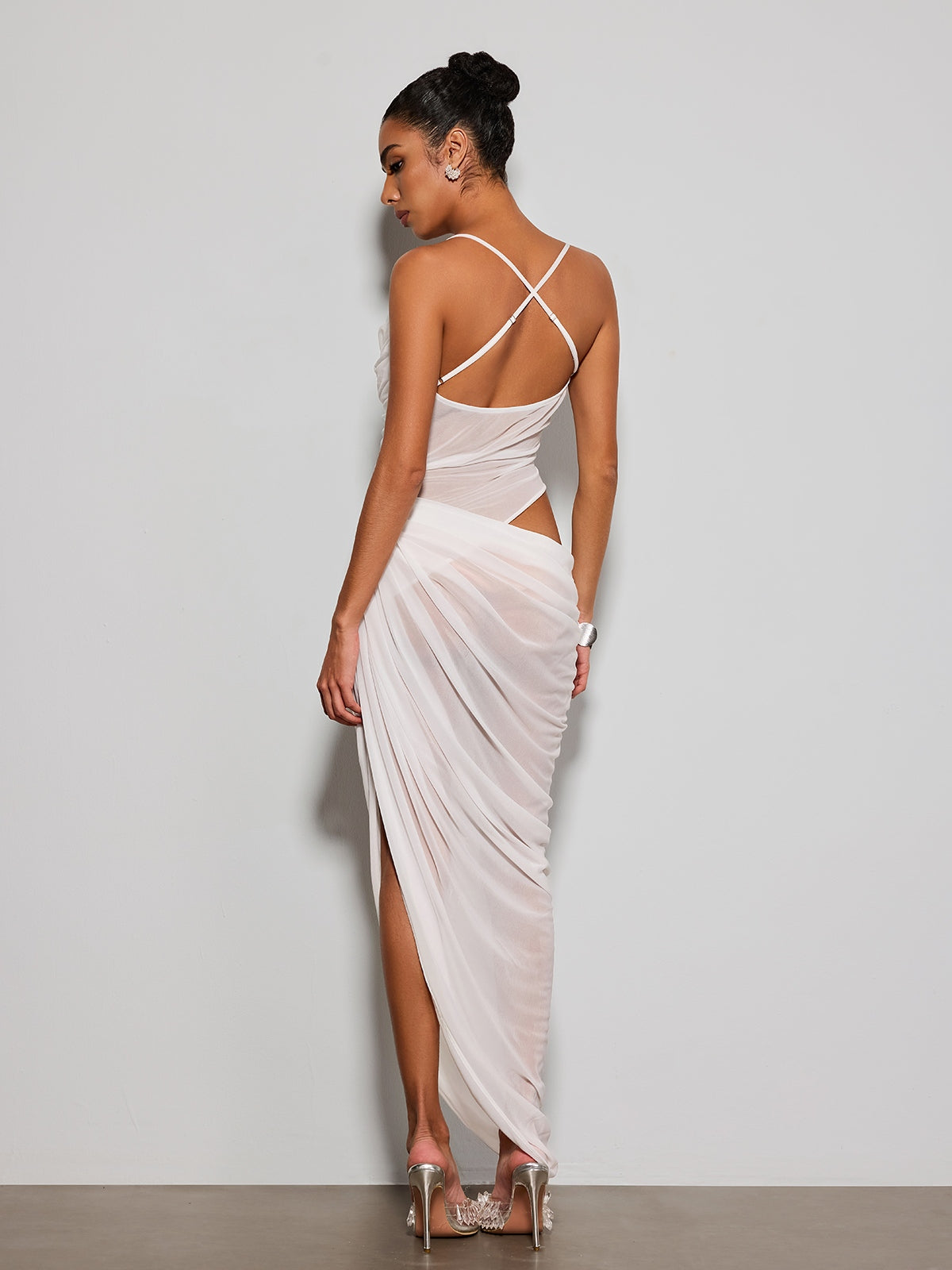 Norvethic Draped Cutout Split Maxi Dress