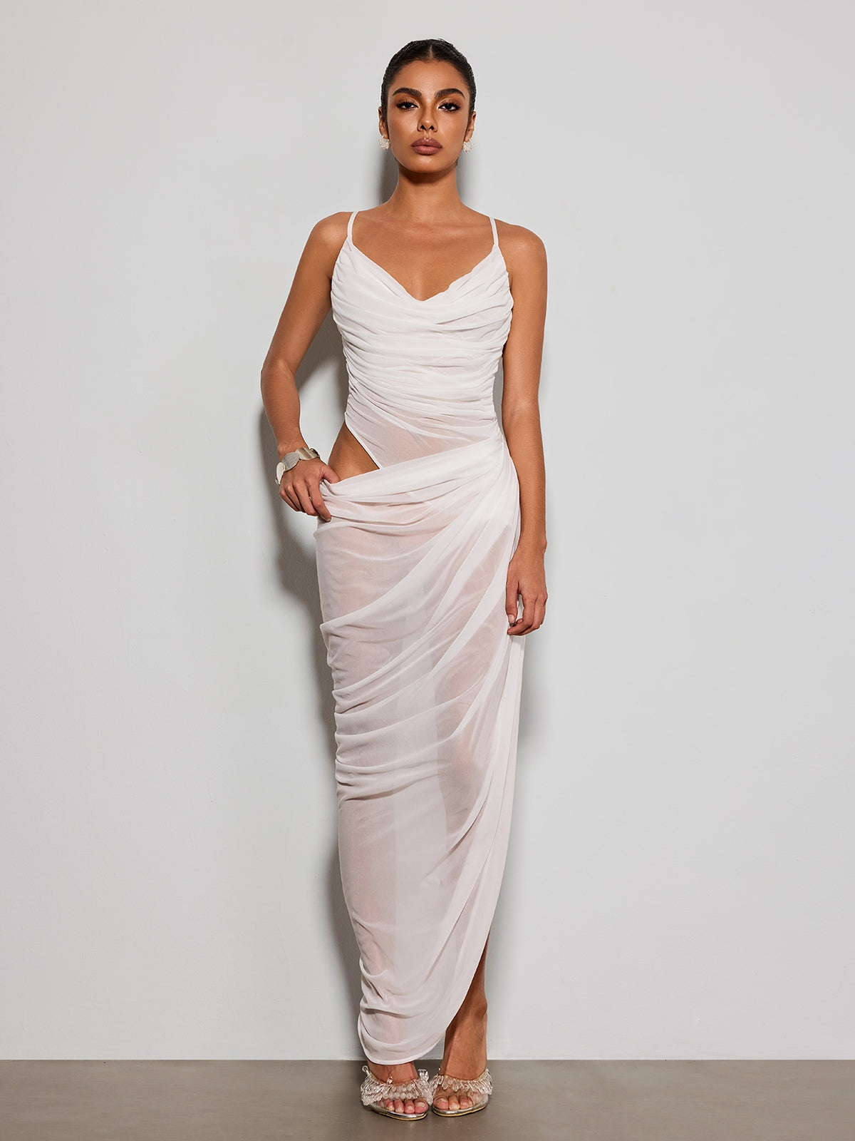 Norvethic Draped Cutout Split Maxi Dress