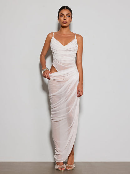 Norvethic Draped Cutout Split Maxi Dress