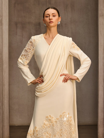 Noxavelle V Neck Draped Sequin Maxi Dress