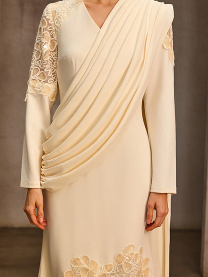 Noxavelle V Neck Draped Sequin Maxi Dress