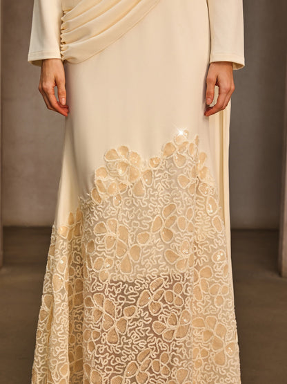 Noxavelle V Neck Draped Sequin Maxi Dress
