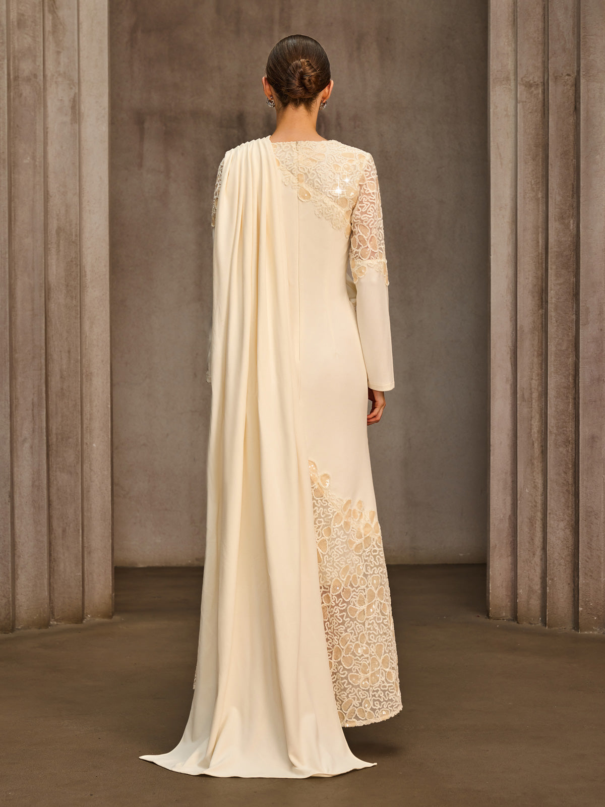 Noxavelle V Neck Draped Sequin Maxi Dress