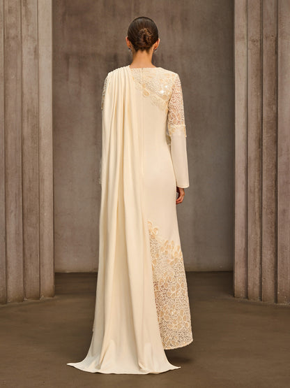 Noxavelle V Neck Draped Sequin Maxi Dress
