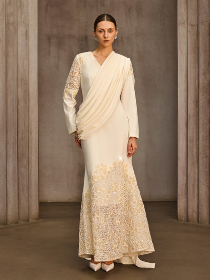 Noxavelle V Neck Draped Sequin Maxi Dress