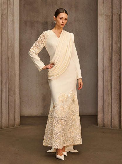 Noxavelle V Neck Draped Sequin Maxi Dress