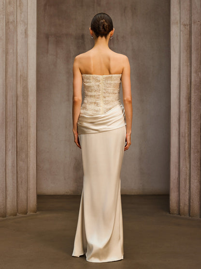 Nyrionyx Strapless Lace Draped Maxi Dress