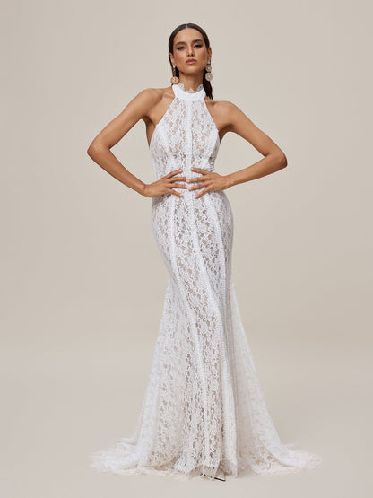Oorjita Halterneck Lace Maxi Dress