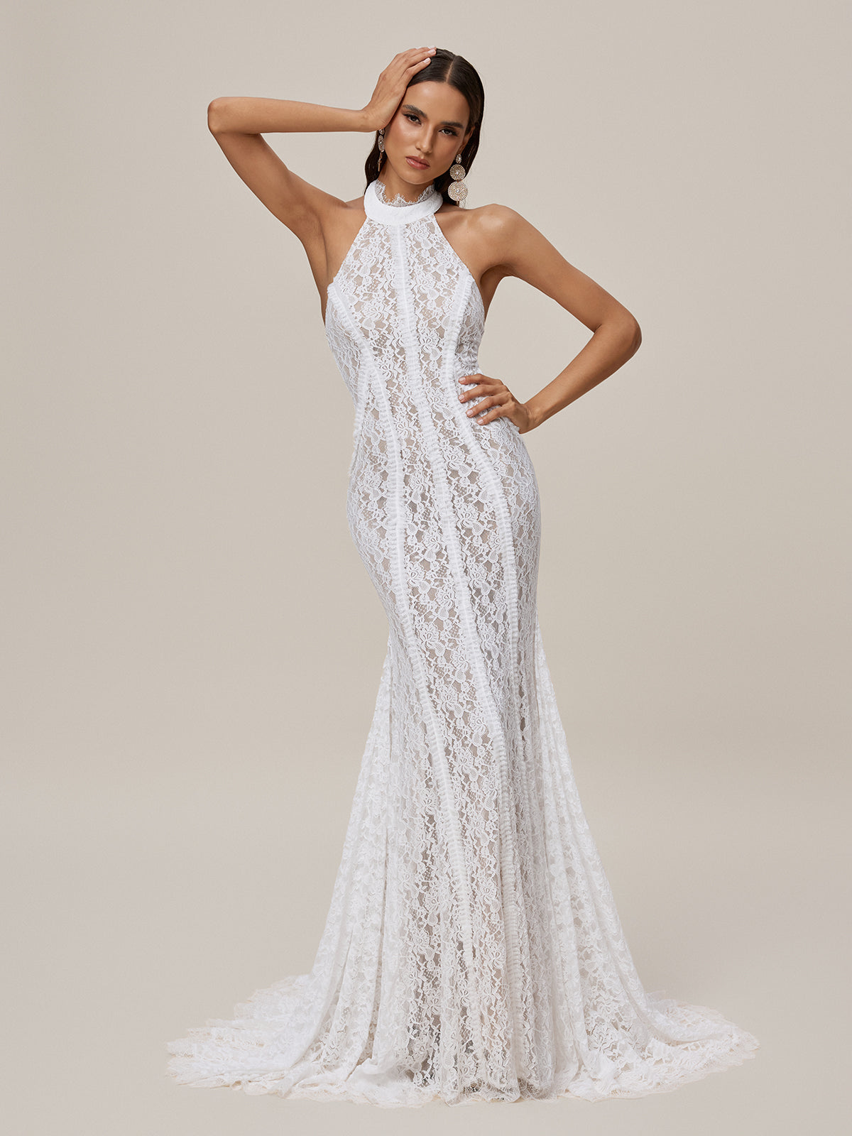 Oorjita Halterneck Lace Maxi Dress