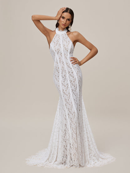 Oorjita Halterneck Lace Maxi Dress