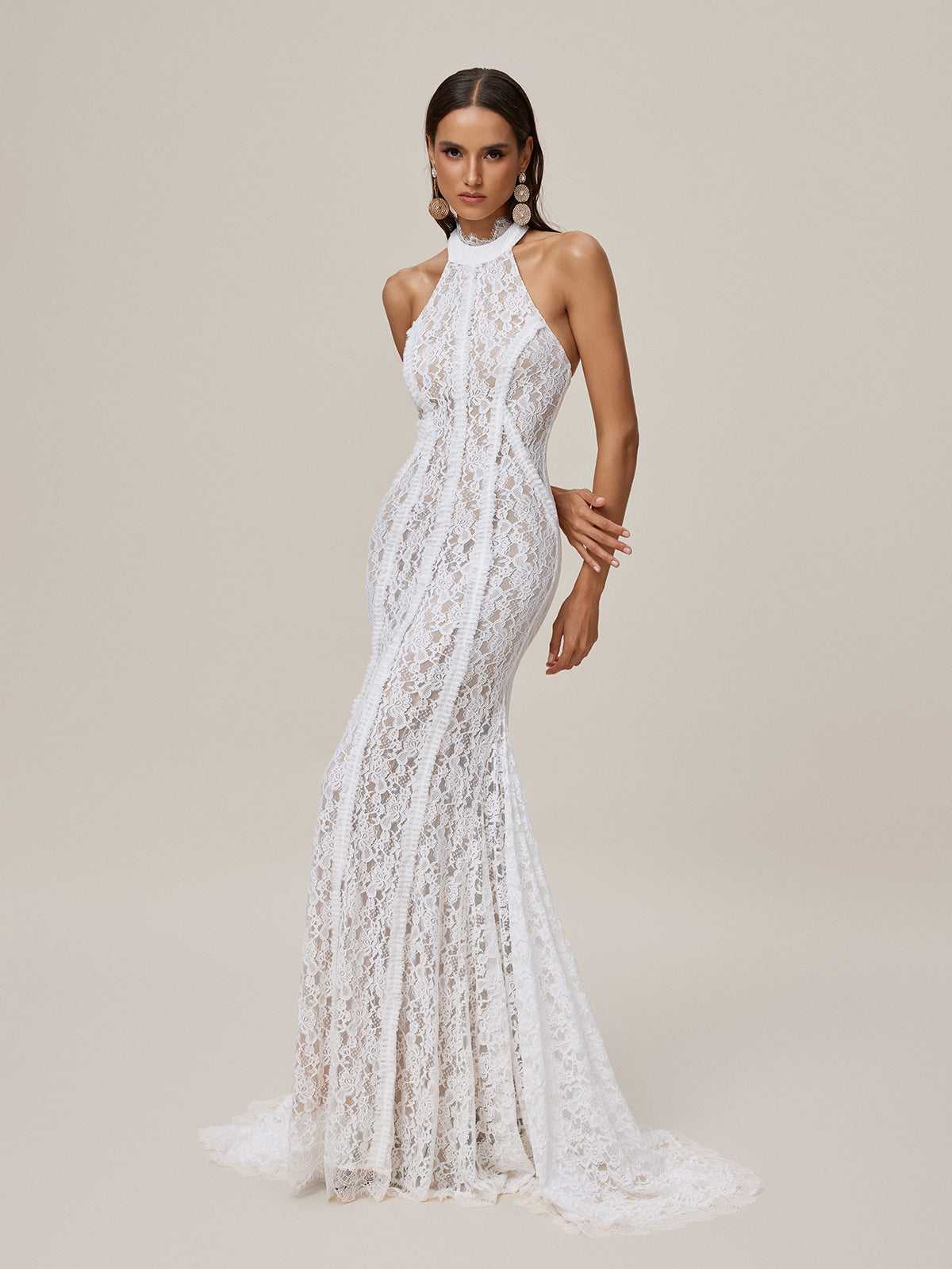 Oorjita Halterneck Lace Maxi Dress