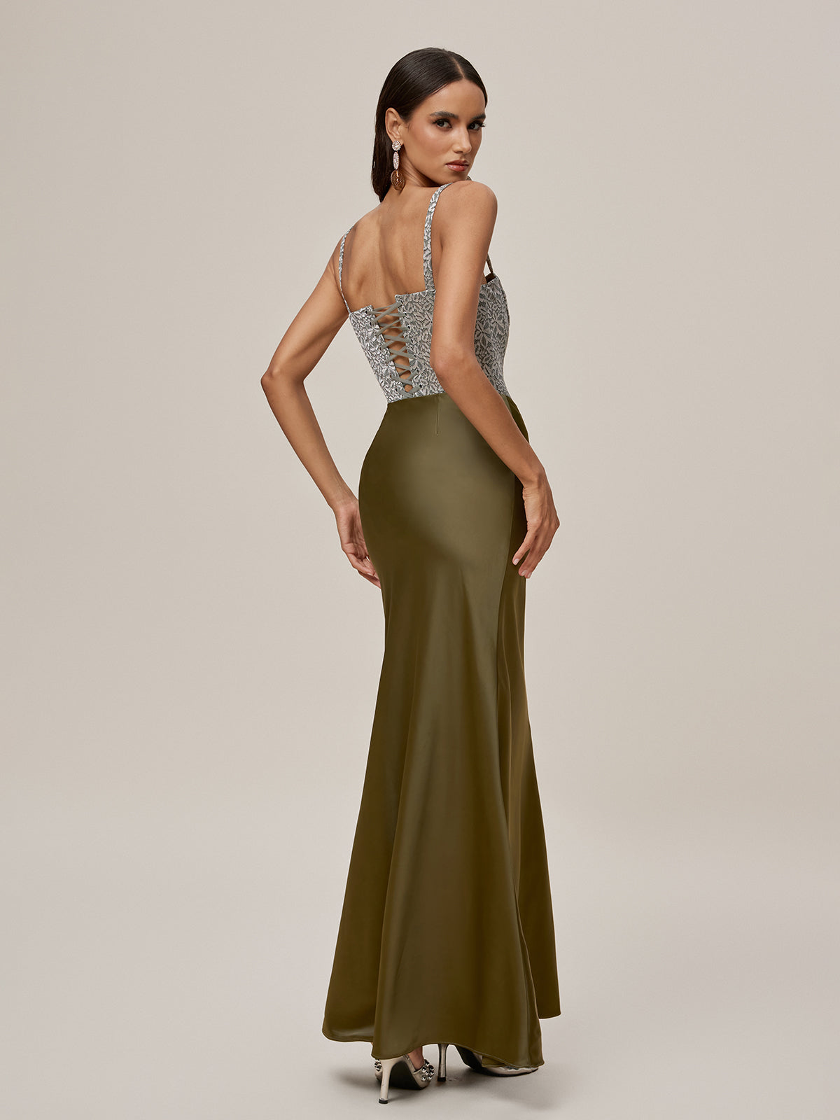Ooyu Spaghetti Lace Up Embroidered Maxi Dress