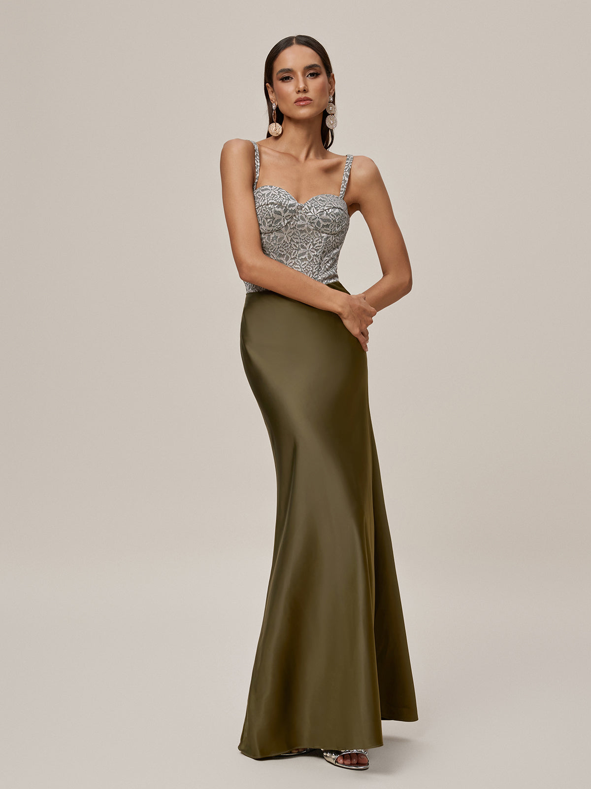 Ooyu Spaghetti Lace Up Embroidered Maxi Dress