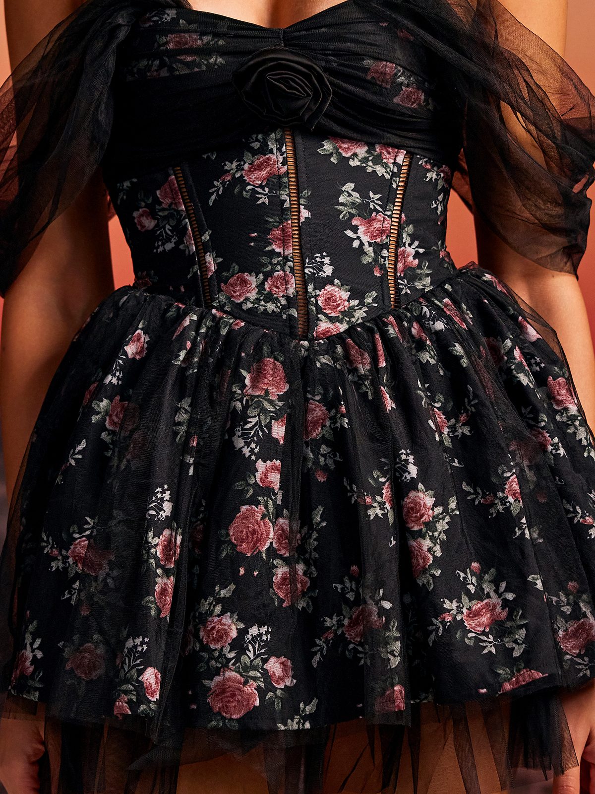 Rosstef Mini Tunikli Floralı Tüll Gown