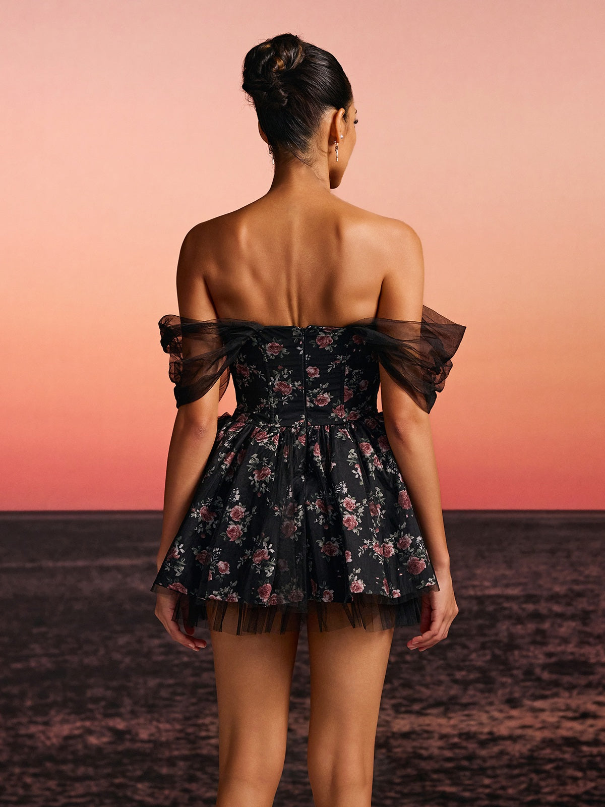 Rosstef Mini Tunikli Floralı Tüll Gown