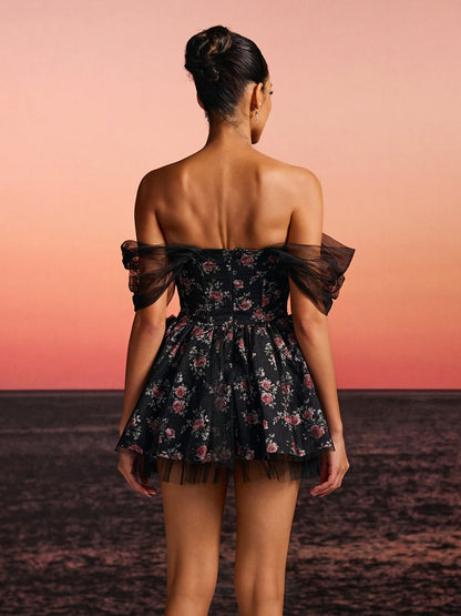 Rosstef Mini Tunikli Floralı Tüll Gown