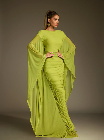 Paelyra Long Sleeve Ruched Split Maxi Dress