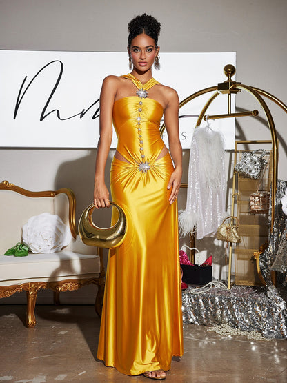 Rosstef Crystal Cutout Saten Maxi Giyin