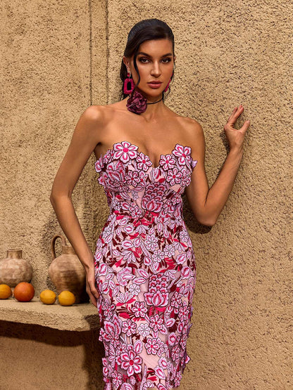 Rosstef Strapless Floral Midi Giyin