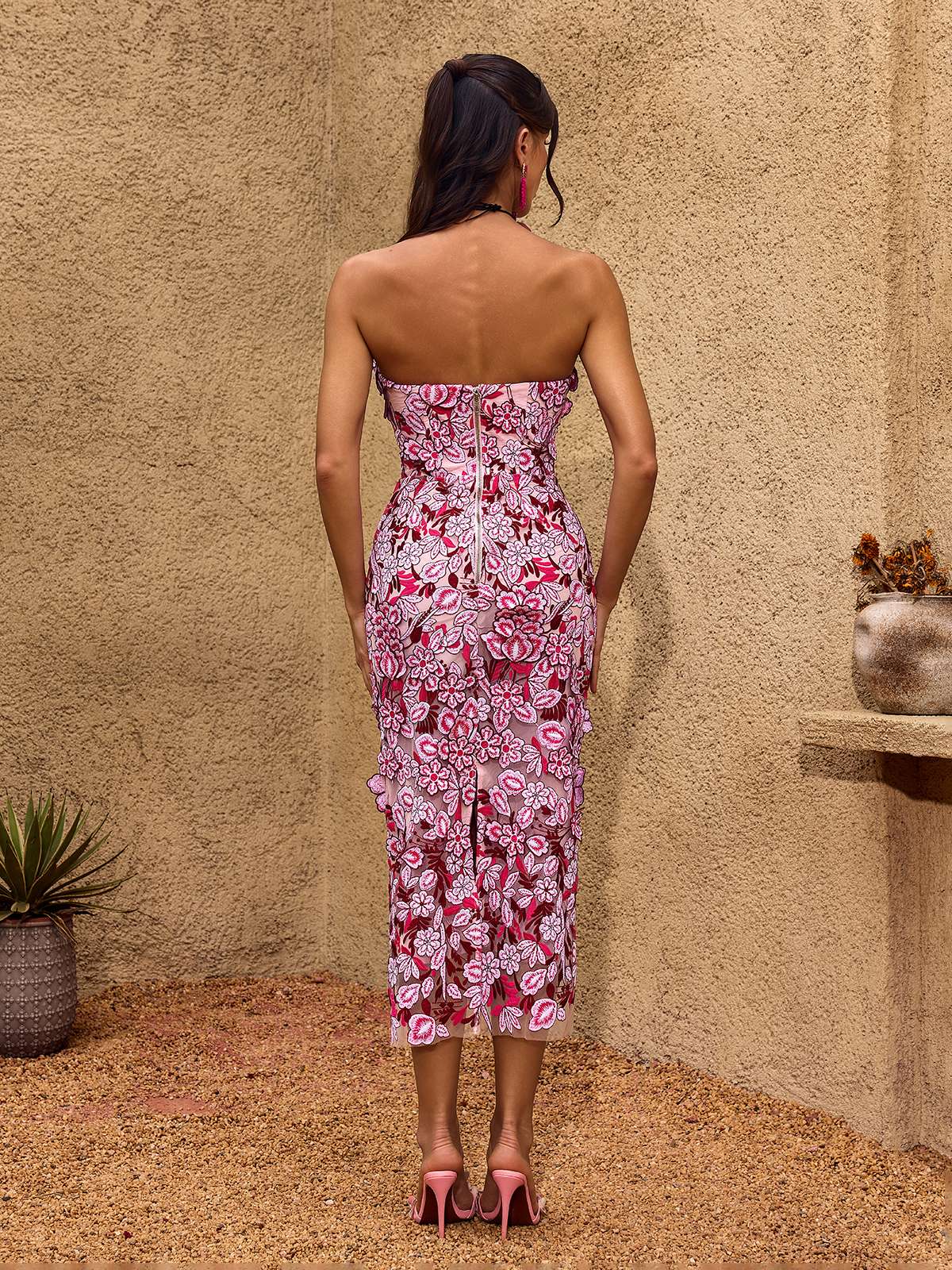 Rosstef Strapless Floral Midi Giyin
