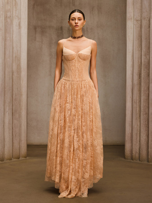 Pavora Spaghetti Lace Maxi Dress