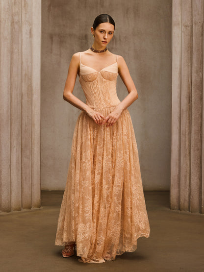 Pavora Spaghetti Lace Maxi Dress