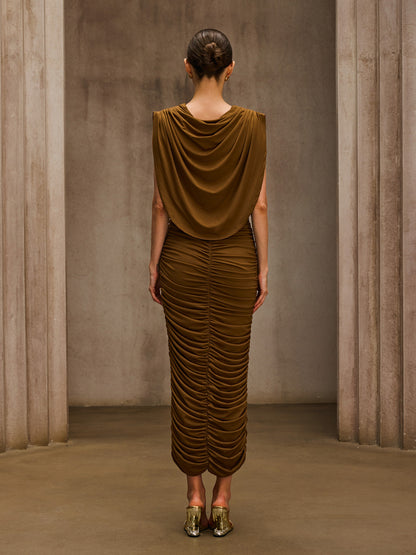 Pavryn Cowl Neck Ruched Maxi Dress