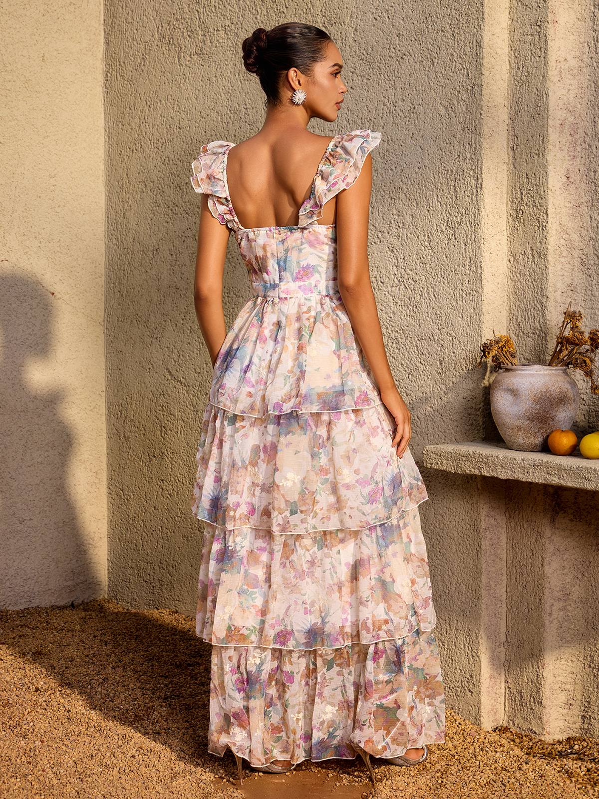 Phaevric Sleeveless Printed Tiered Maxi Dress