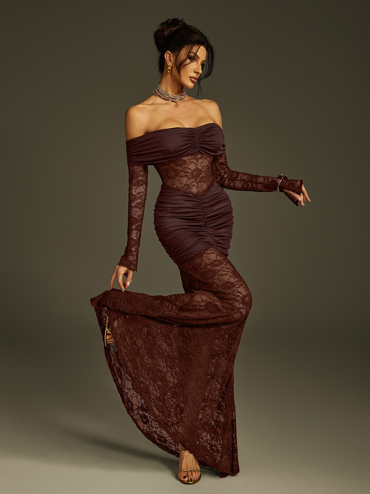 Poseidon Off Shoulder Lace Maxi Dress
