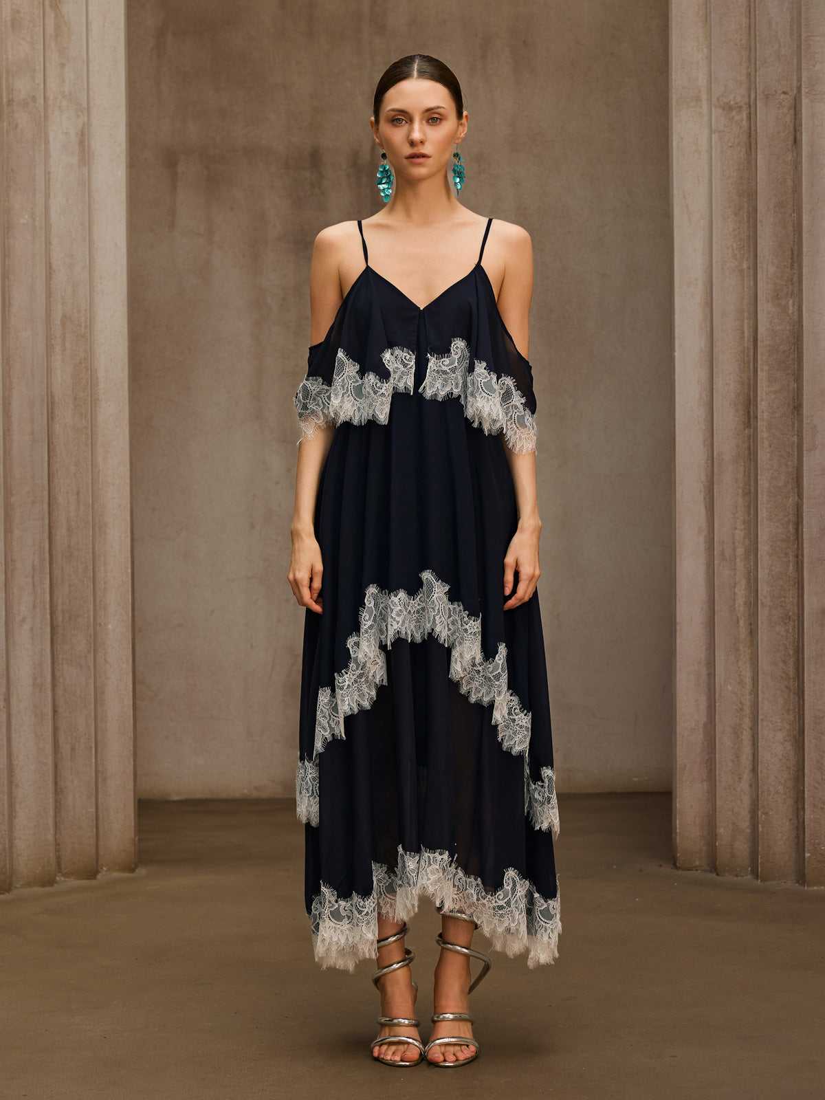 Praxoryn Spaghetti Lace Maxi Dress
