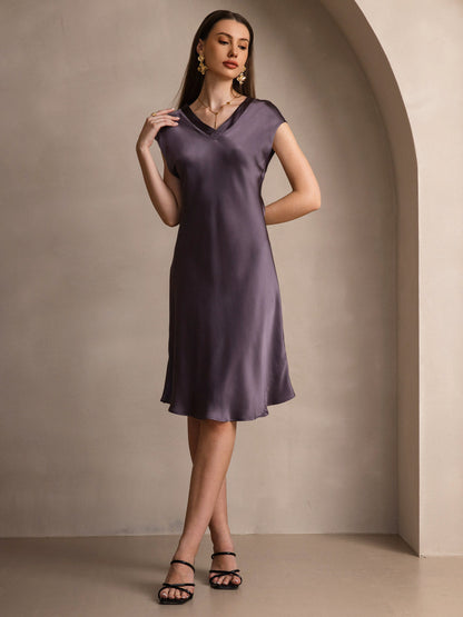 Rosstef 100% Mulberry Silk Cap Sleeve V Neck Dresses